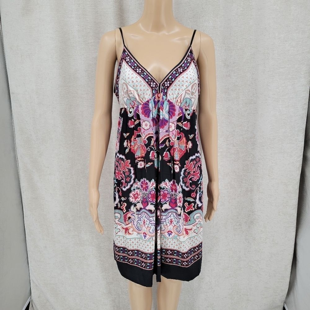 eci Y2K  Silk Satin Floral Midi Dress Women's Size 6 Boho - Picture 3 of 13